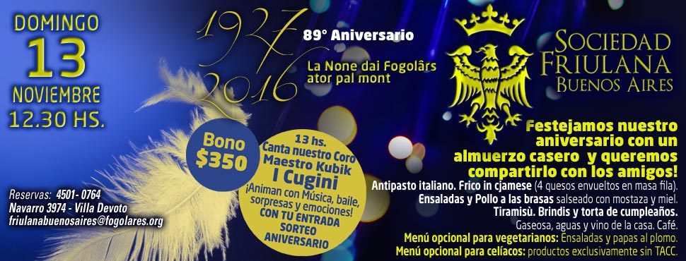89° Anniversario Sociedad Friulana Buenos Aires (13 novembre)