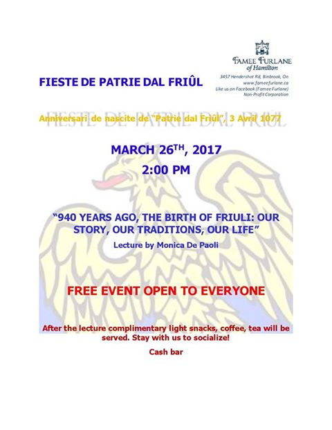 Festa Patria del Friûl (Fogolâr Furlan Hamilton, Canada – 26 marzo)