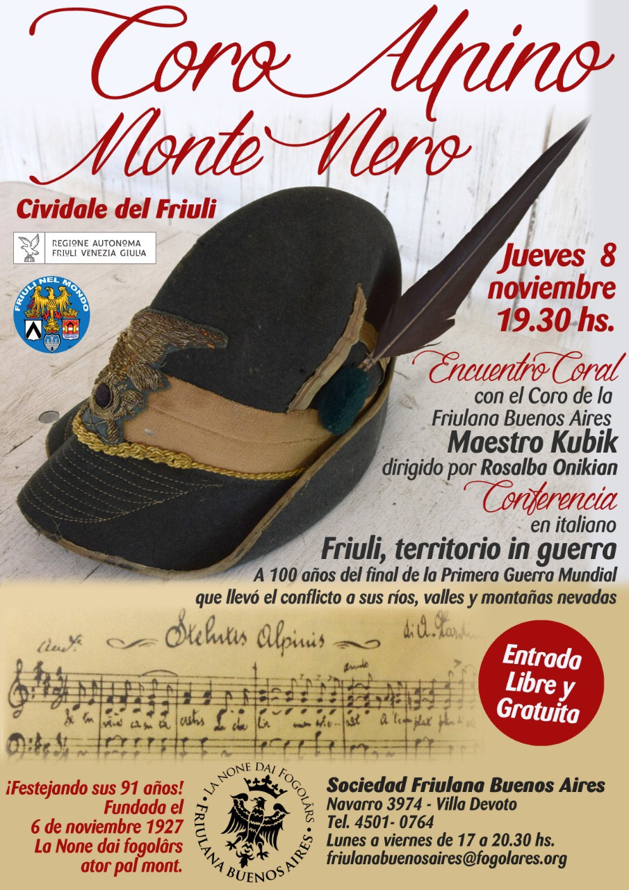 Concerto del Coro Alpino Monte Nero (Sociedad Friulana Buenos Aires, giovedi 8 novembre, ore 19.30)