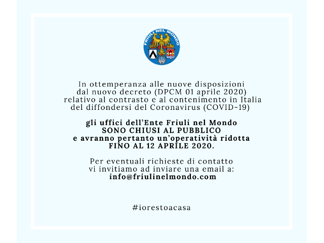In ottemperanza a quanto disposto dal decreto del Presidente del Consiglio dei Ministri, SITO