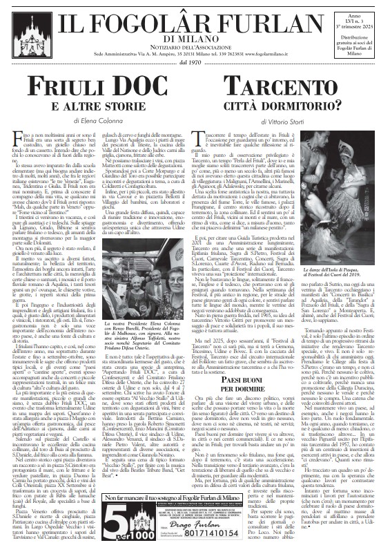 Notiziario del Fogolâr Furlan di Milano – III trimestre 2025